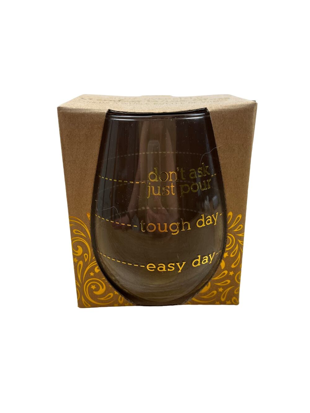 Tough Day Stemless Wine Glass With Gold Lettering - NWT